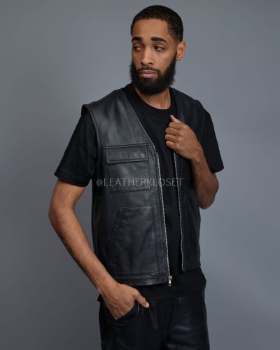 Men's Leather Brooklyn Vest [Black]