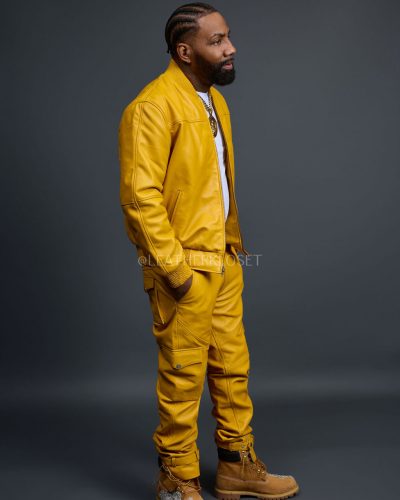 Men's Sunshine Set With Leather Stack Pants [Yellow]