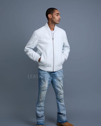 Men's Classic Baseball Leather Jacket [White]