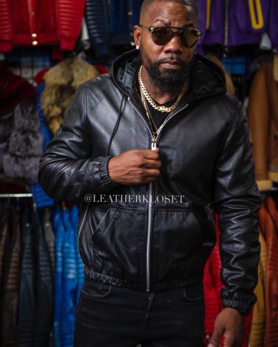 Men's Leather Hoodie [Black]