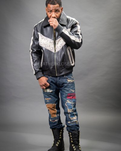Men's Real Python And Leather Bomber Jacket