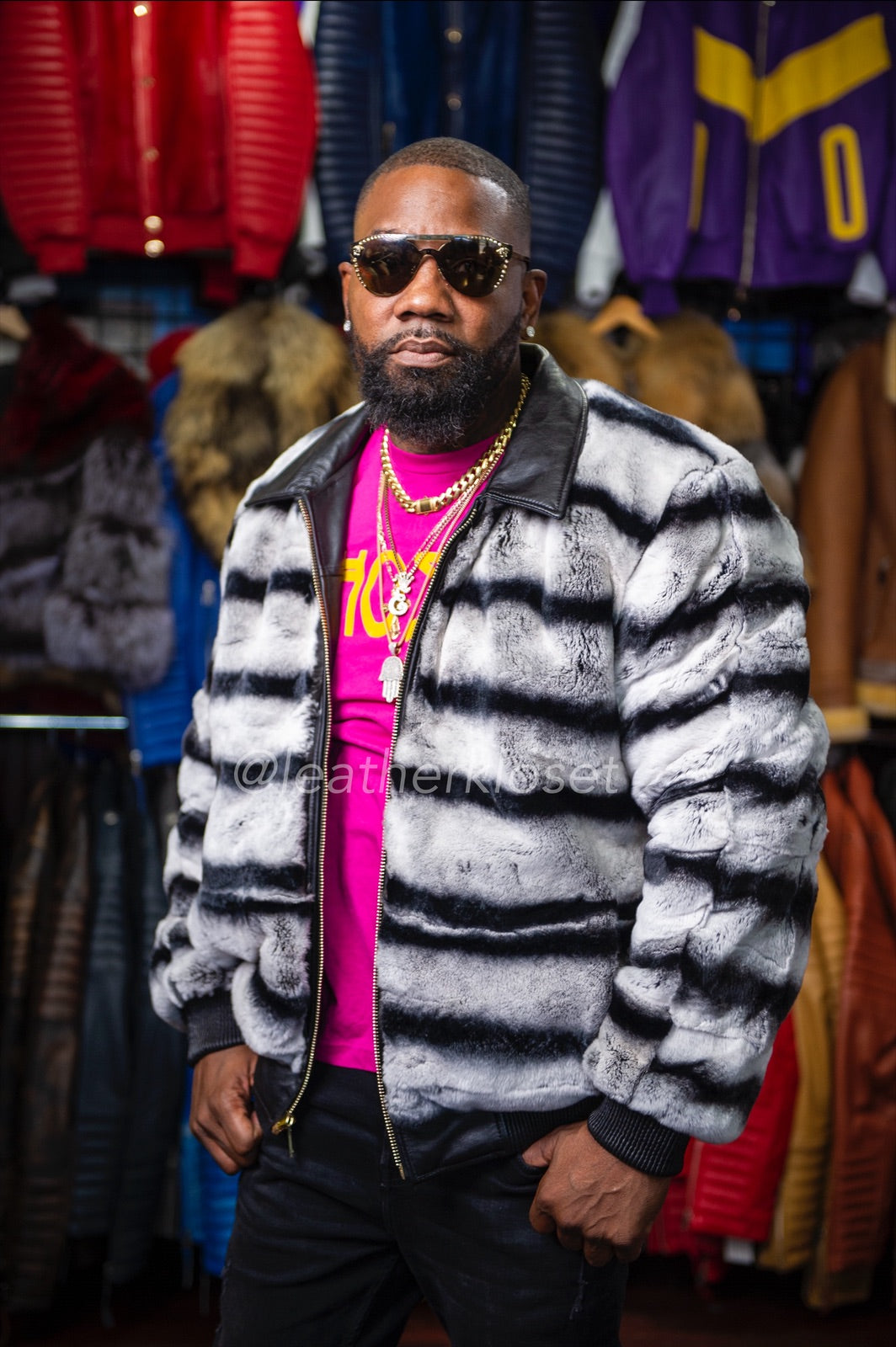Men's Aidan Reversible Bomber Premium Rex Chinchilla - Image 3