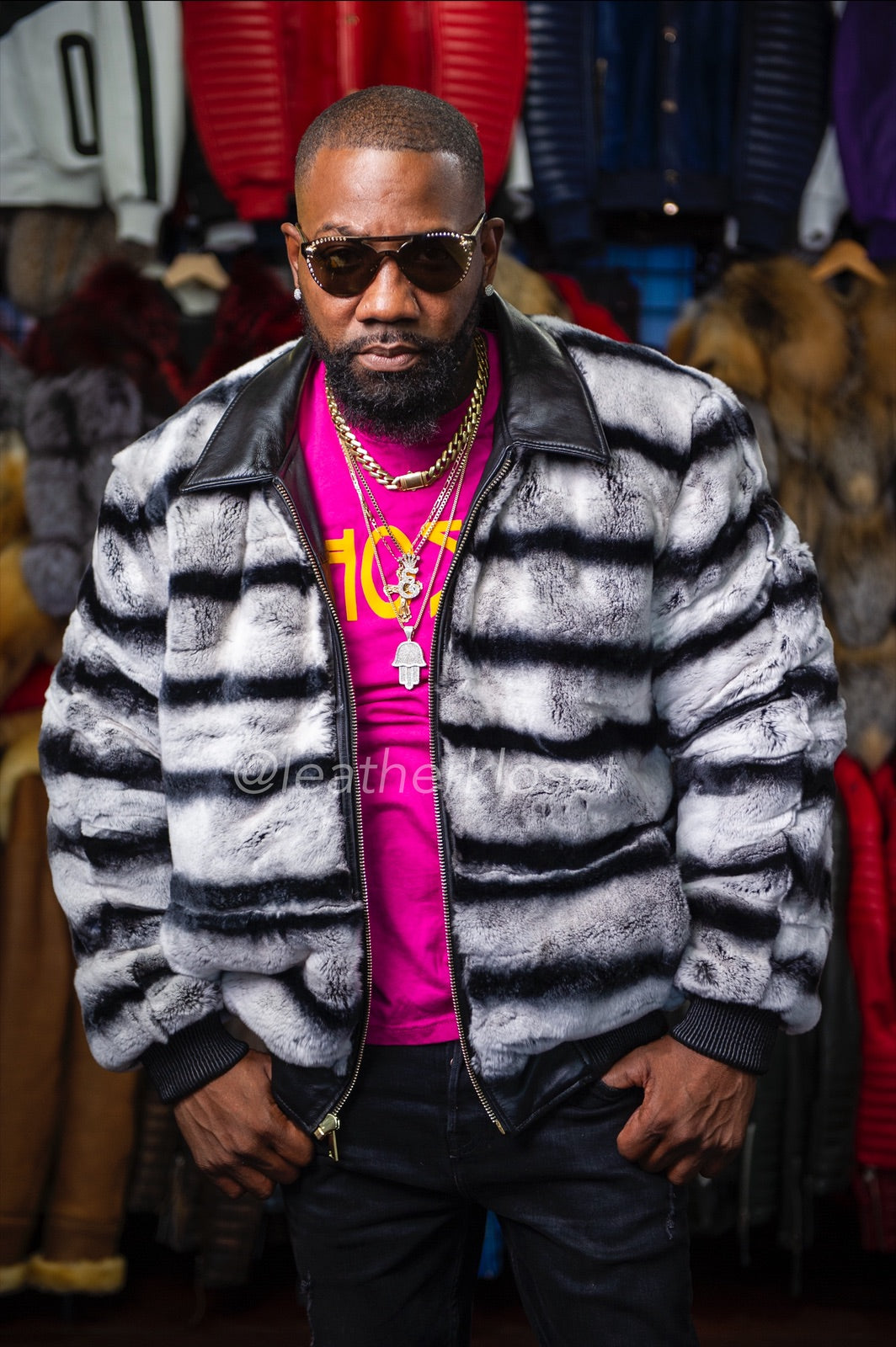 Men's Aidan Reversible Bomber Premium Rex Chinchilla - Image 2