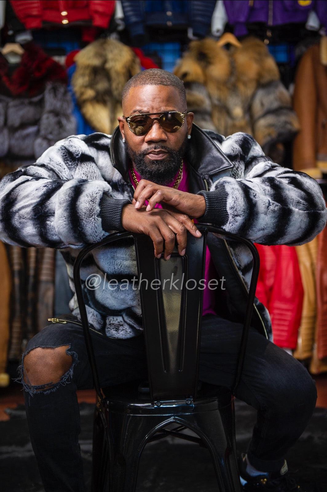 Men's Aidan Reversible Bomber Premium Rex Chinchilla - Image 4